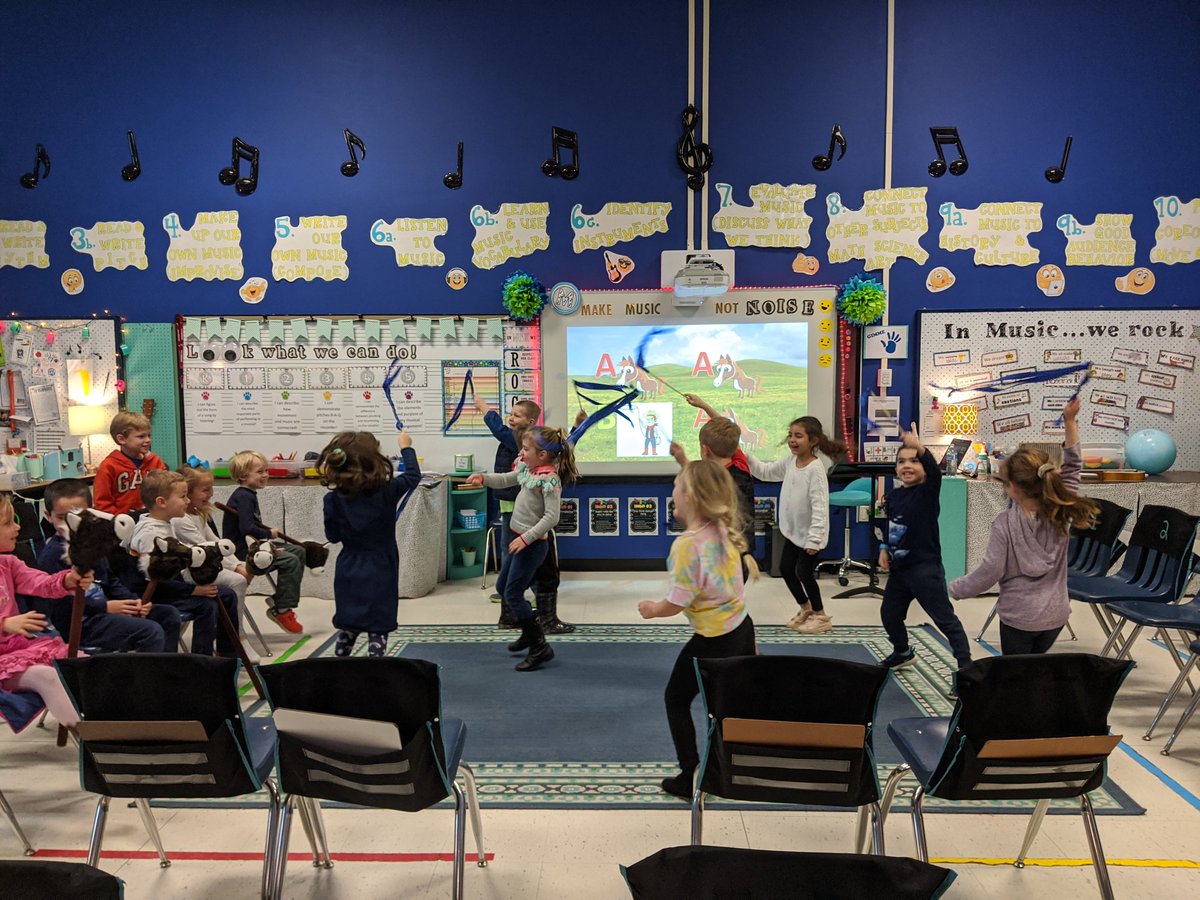 Music_at_Boston's tweet photo. Friday AND it's raining? All the more reason to gallop around the music room! Kindergarten is listening carefully for their turn in "The Wild Horseman" 🐎🎶 #LearningForm #MovinandGroovin @summithillhusky https://t.co/o8fbqOG9TE