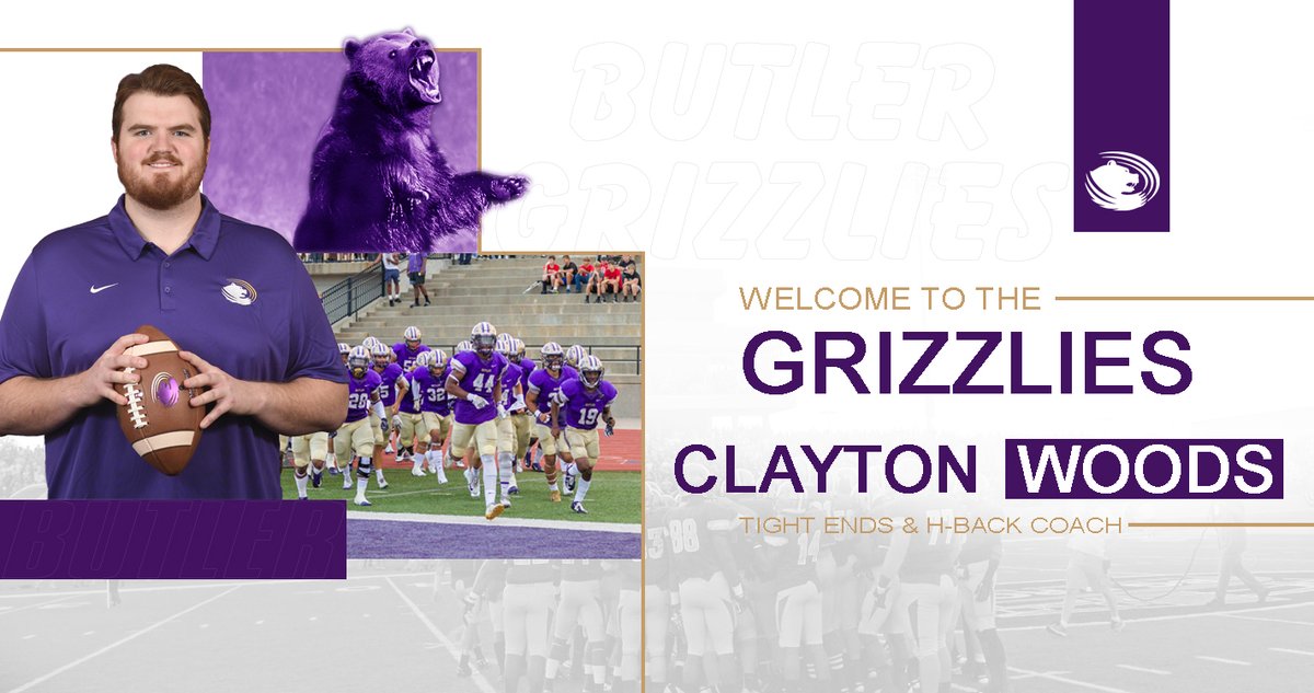 ButlerGrizzlyFB's tweet photo. We are welcoming to the staff our new TE and H-Back coach, @_ClaytonWoods! Welcome aboard! #BuCoFB https://t.co/iY4VRP7z0W