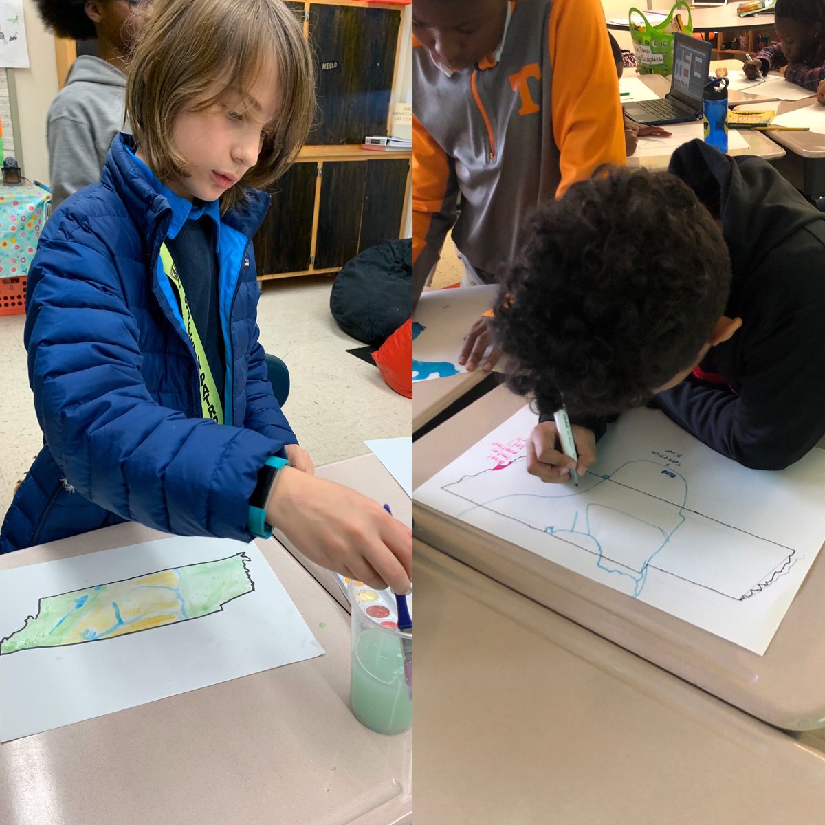 RachelKimrey's tweet photo. Learning about the history of Tennessee’s name - “where the rivers come together.”  #artsintegration @mrshutchison5 @BMAWindyC @BeaumontMagnet @KnoxSocStudies https://t.co/Lo7cFtmYOe
