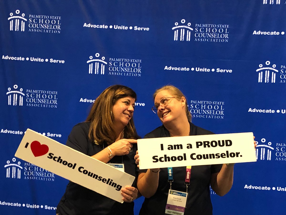 PSSCA_Counselor's tweet image. Current president Leigh Eubanks and past president Anna Duvall sharing a moment at #PSSCA2020.