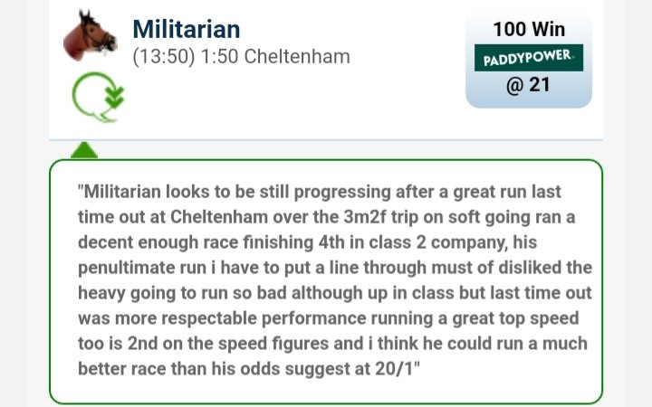TommyTheTipper's tweet photo. Have selected 3 tips for tomorrows racing as I will be off to the pub to watch the action so have a couple more than normal #horseracing #OLBG #Tipster #freetips #pub #Cheltenham #Doncaster #BristolDeMai #CobraDeMai #Militarian #Goodluck https://t.co/Dxlq7XyBzC