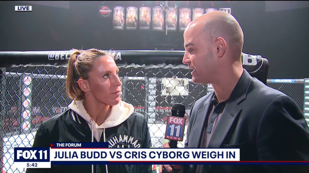 PabloAlsina's tweet photo. Thank you @JuliaBudd for being live with us on @FOXLA ! She is as nice and friendly as her strikes are powerful!  @bellator #Bellator238 #BuddCyborg https://t.co/FJcqXYmqt9