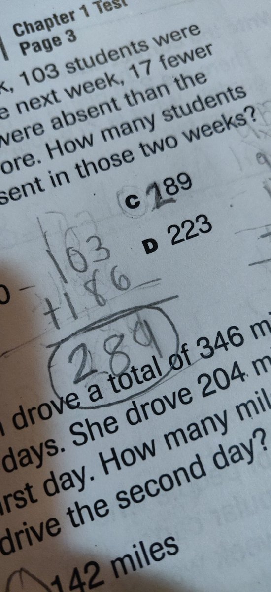 Mr_Shave_TIS's tweet photo. What to do when your math answer doesn't appear as one of the choices? Change the 189 to 289! Ironically answer C is correct, but not for the same reason. #mathteacher #makeitwork #studentlogic @TitusvilleTiger https://t.co/RH1NUQiGzH