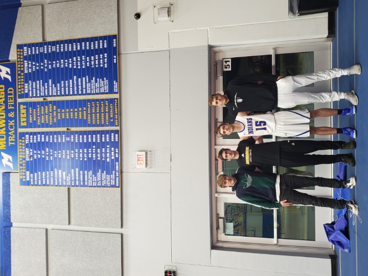 komarpv's tweet photo. Congrats to the guys on setting the bar a bit higher for the future generations of @MukTrack Ian Nadolski with the mile and two mile records and Wesley Juszczak, Josh Rady & Christian Schultz with the Hurdle Composite Relay record. #Mukstrong #OneMukwonago https://t.co/sdhsKcFA6i