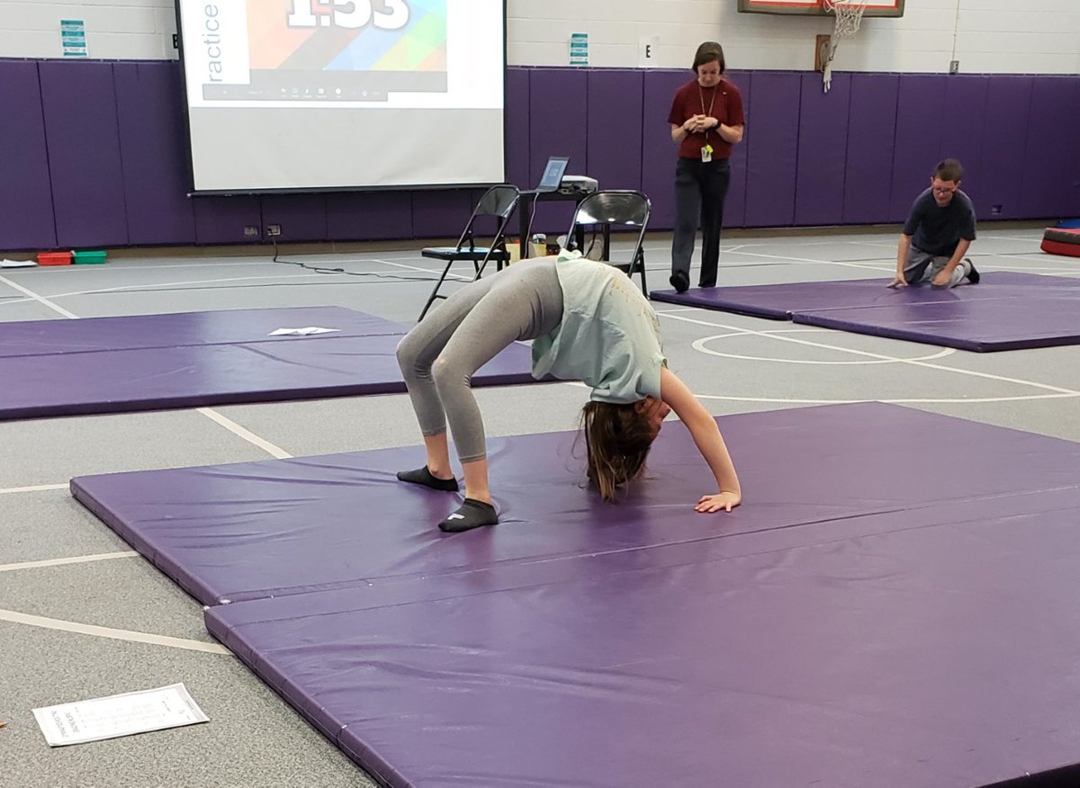 JeffcoELD's tweet photo. Mrs. Heise's P.E. students workin hard on their gymnastics routines!!  Very impressive! #peckrams https://t.co/fR1R1KLNSF