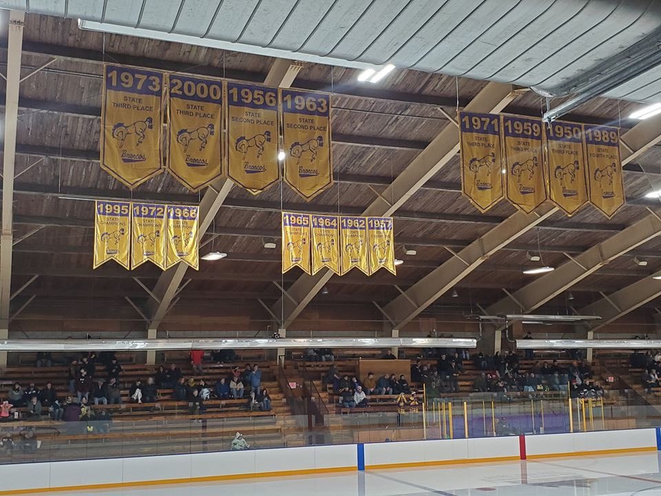 theepurplegold's tweet photo. 15 of the 40 banners have been hung in Bronco Arena showcasing IRC Championships, State Tournaments, and State Titles. #broncotradition https://t.co/9PAewMNgfj