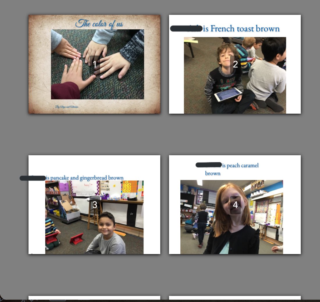 MsSerinaSota's tweet photo. Made our own “The Color of Us” books on @BookCreatorApp ! Students had a great time choosing their own color words to describe their own skin colors and appreciating everyone’s beauty. #bookcreator #thecolorsofus https://t.co/uYpa32Waf3