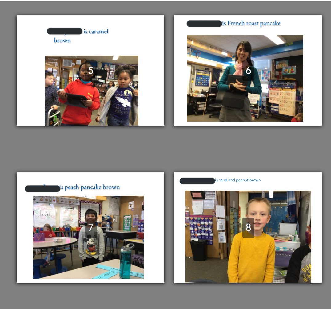 MsSerinaSota's tweet photo. Made our own “The Color of Us” books on @BookCreatorApp ! Students had a great time choosing their own color words to describe their own skin colors and appreciating everyone’s beauty. #bookcreator #thecolorsofus https://t.co/uYpa32Waf3