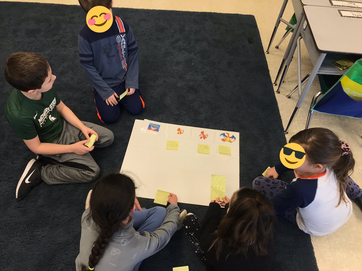 ashalexander_'s tweet photo. Student led discussions using our (Pokémon) learning progression! Ss discussed where their NF stop&amp;jot post it belongs based on the student created standards they set for each level on the progression. Later, Ss independently rewrite/edit/ 
revise to make it “evolve” (stronger). https://t.co/QSe4xQMWVR