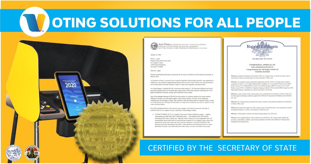 "This certification is the product of a nationally unique process with immense stakeholder outreach and an unusual devotion of time, patience, vision, and support..." -- Justin Levitt, election expert at Loyola Law School, member VSAP Advisory Committee.

lavote.net/docs/rrcc/news…