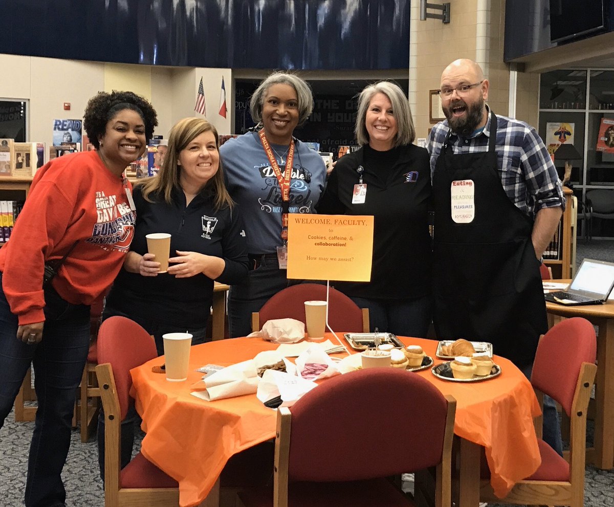 dhs_library's tweet photo. Thank you Black and Bitter for providing delicious treats and coffee for a day of Cookies, Caffeine and Collaboration. We look forward to working with teachers and with community. #dhslib #readeveryday #loveyourlibrary https://t.co/8S24bmAKqL