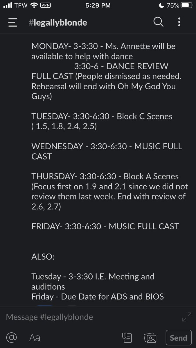 Make sure you guys keep up with the rehearsal changes and important dates in this photo!