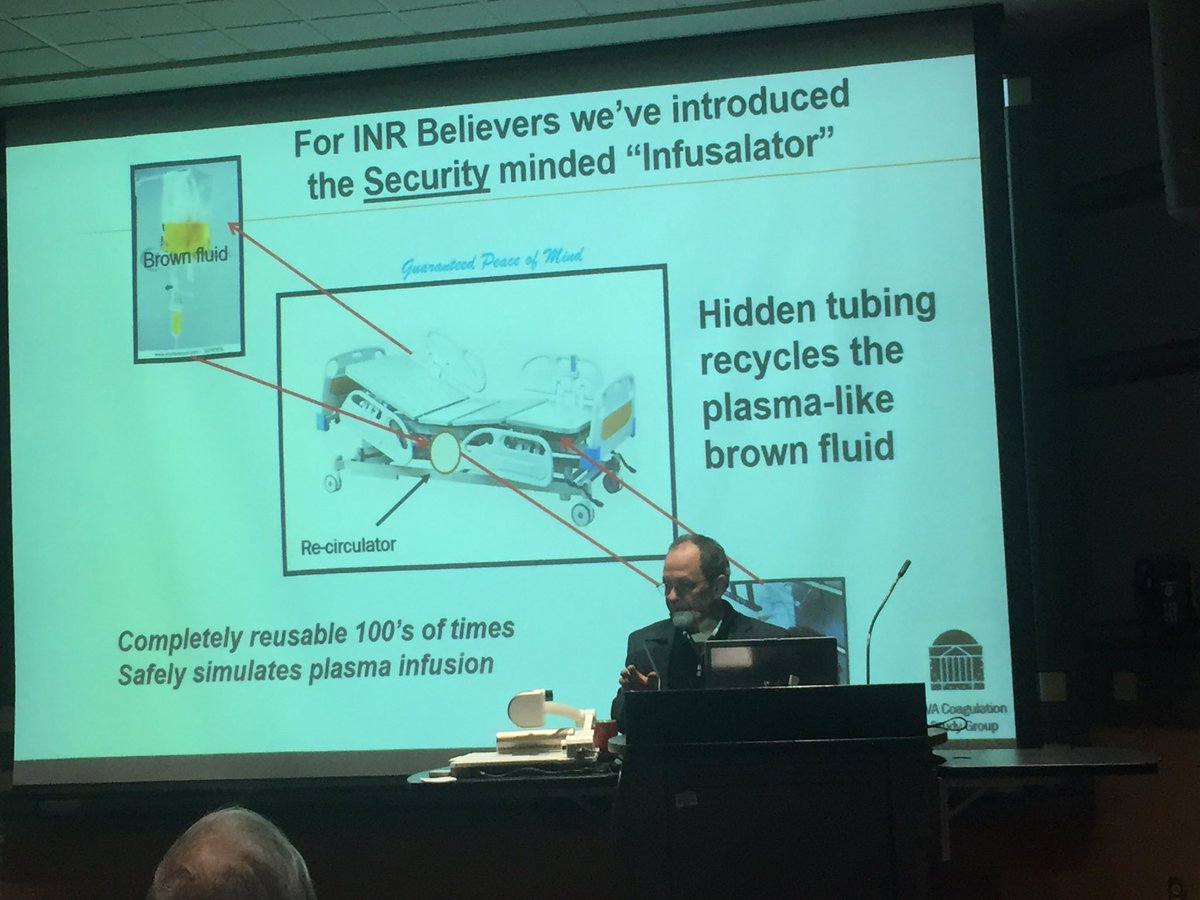 The great Stephen Caldwell from <a href="/UVA/">UVA</a> giving grand rounds at <a href="/UW/">University of Washington</a> on #coagulopathy in #cirrhosis:
If people insist on “correcting” the INR, hook the patient on this fake “infusalator”!😆😆😆