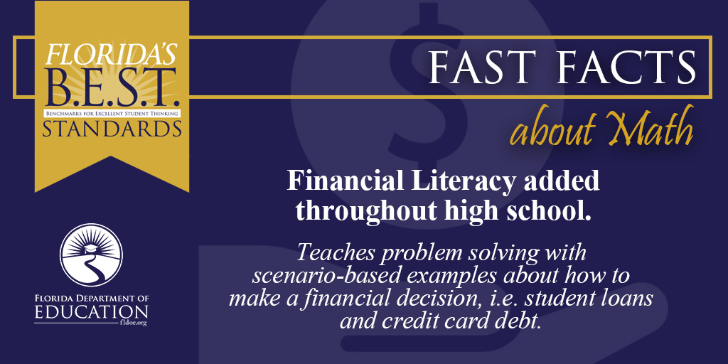 Florida Department Of Education A Twitter The New Flbeststandards End Confusing Crazy Math Infuse Financial Literacy Throughout High School And Focus On Giving Flstudents The Flexibility To Show Their Unique Strategy For Problem