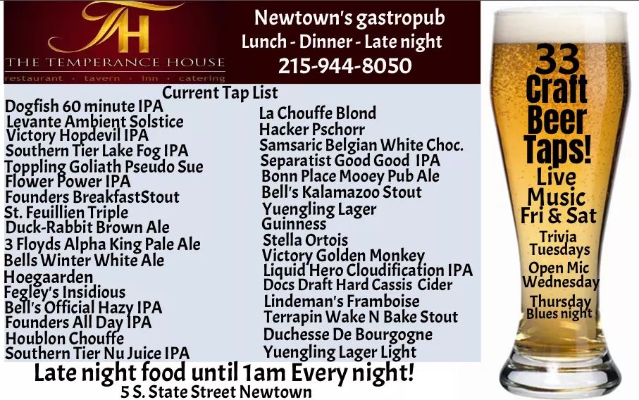 Beer flights available!  
Late night food until 1am every night!  #beer #newtown #buckscounty #livemusic