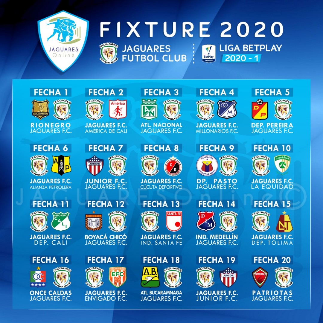 MundoCelesteCo's tweet photo. ¡INICIA UNA NUEVA ILUSIÓN!

@JaguaresdeCord debuta en la Liga BetPlay con el objetivo de salir del incomodo puesto del descenso y tener protagonismo en el 2020.

A continuación, compartimos cada una de las fechas que tendrá que afrontar el equipo 'felino'.

#LigaBetplayDimayor https://t.co/xGbCvsJzgb