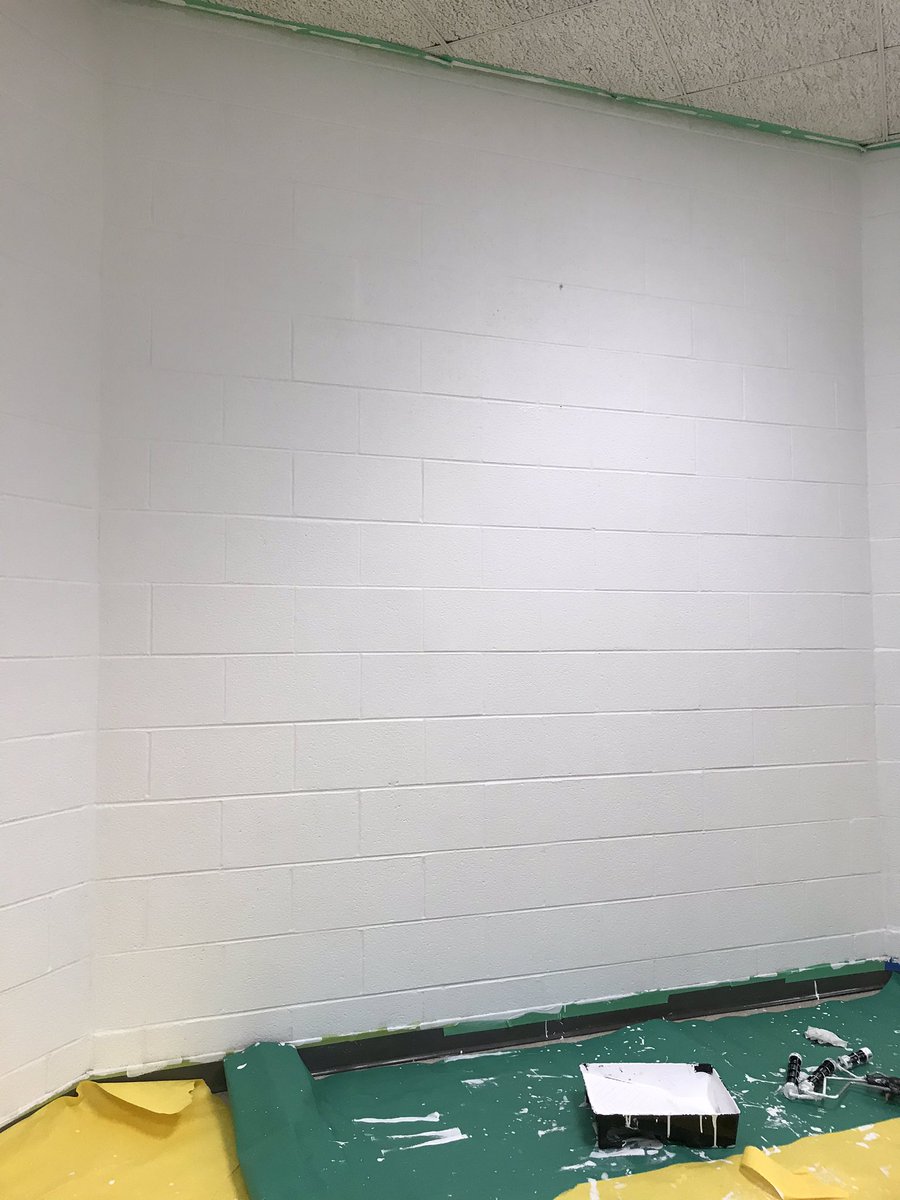 DHSMsH's tweet photo. Blank canvas in the Damascus Staff Lounge after 3 coats of primer. New wall color with murals by the Art Honor Society begins Monday! @DHS_Principal @DHS_SBA https://t.co/8PbhFTGOor
