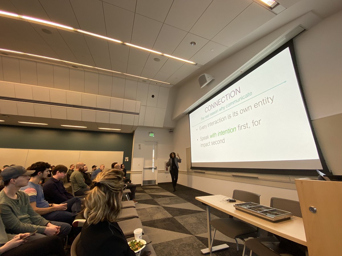 Sharon is presenting for a large crowd