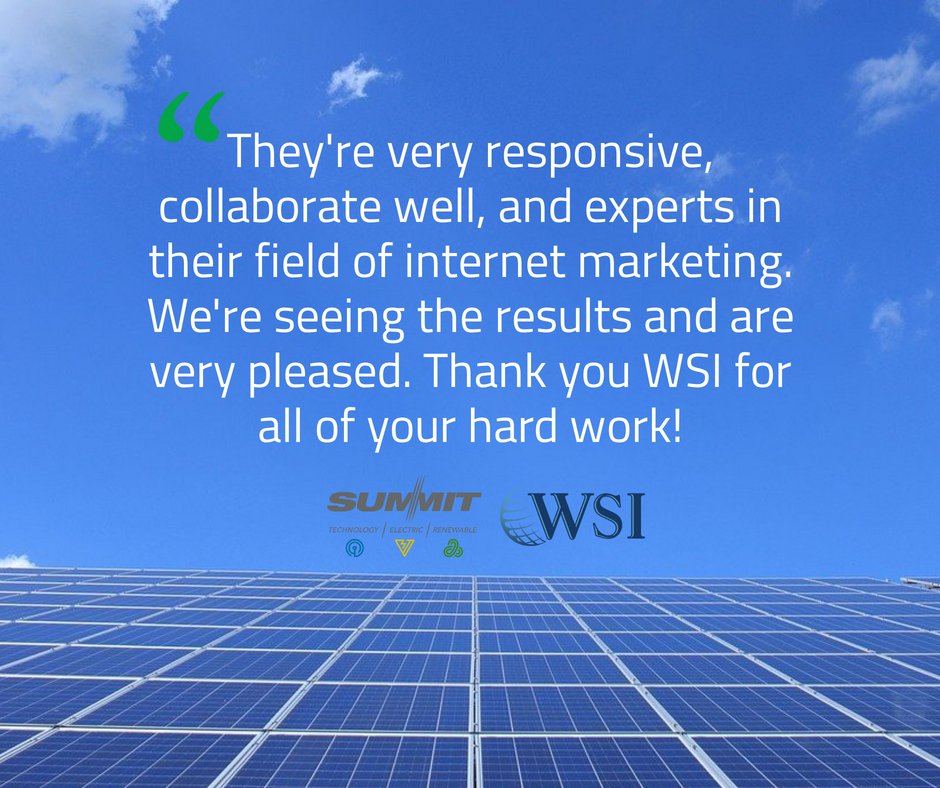 wsismartmktg's tweet photo. Thank you Summit Technology Group for this review! We value our partnership and so happy you're pleased with the results of our work. #clientreview #clienttestimonial #summittechnologygroup #solarcompany #homeautomation #renewables #digitalmarketingagency #wsi #wsismartmarketing https://t.co/FUdpTDlXP9