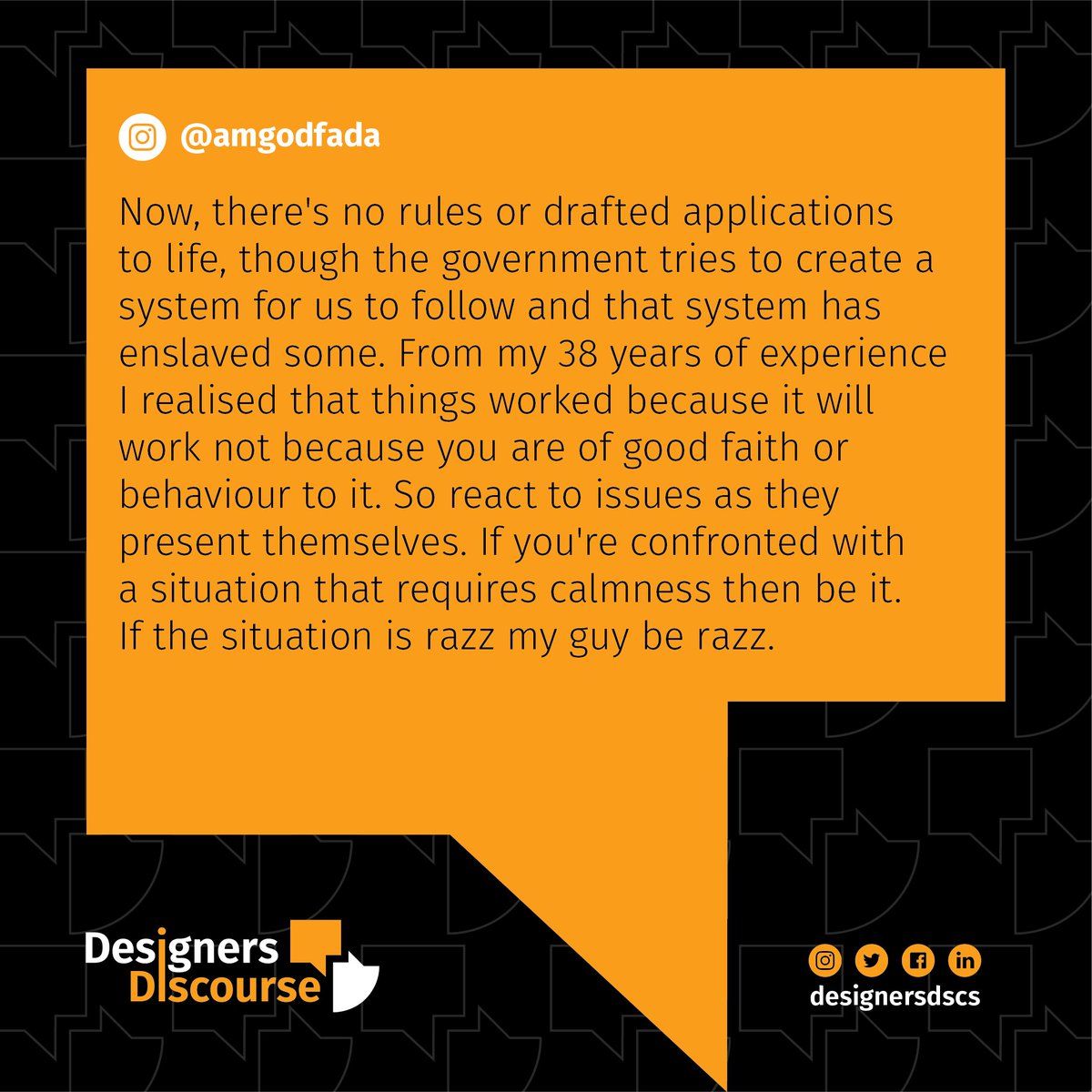 designersdscs's tweet photo. #designersdscs #discoveryourtruth #designconversation #designdialogue #designdiscourse #designdebate #nigeriandesigncommunity #designersinnigeria #nigeriandesigners #nigeriandesignindustry #givingfeedback #brashorcivil #illogicalorlogical #rudeorpolite #demeaningoruplifting https://t.co/BucUSZJooM