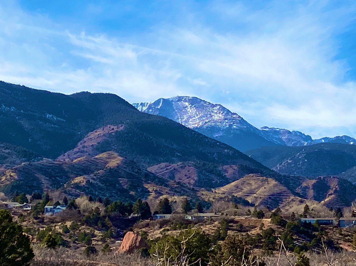 Ahh the majestic, 14,115 foot #PikesPeak from the Red Rock Canyon hiking trails. It was 52 degrees and beautiful today in #Colorado. #coloradolove #mountainlove #14er #hike #snowypeak #happyday #naturepath #livelifecreatively