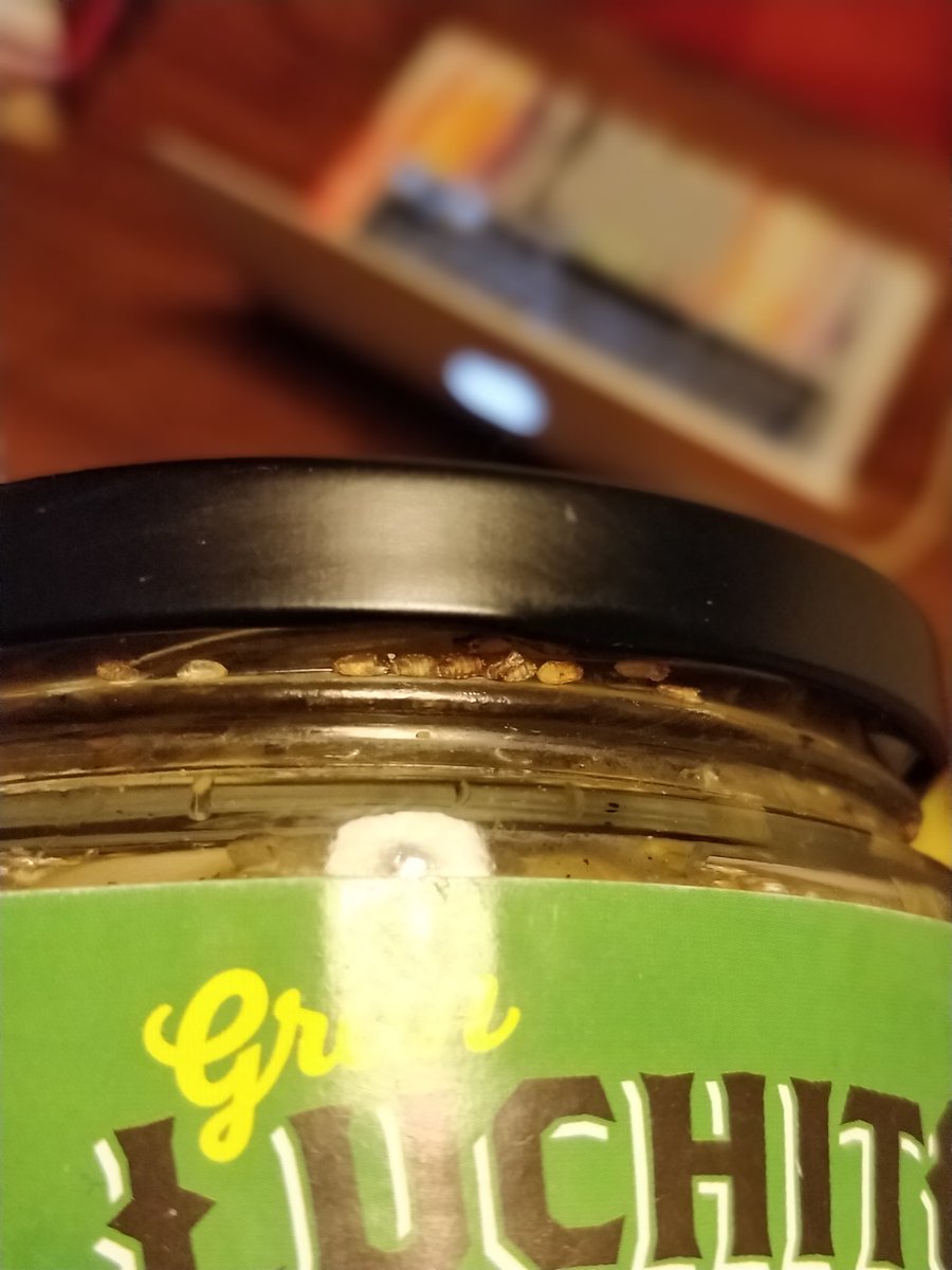 SaffiB's tweet photo. @Luchito_mexico and @Tesco I bought a jar of Tomatillo Salsa this week only to find dead weevils under the lid rim. Could not budge the lid to even try weevil sauce. Amends would be well received. #luchitomexico #tesco #weevil https://t.co/Z4aFgqezz2