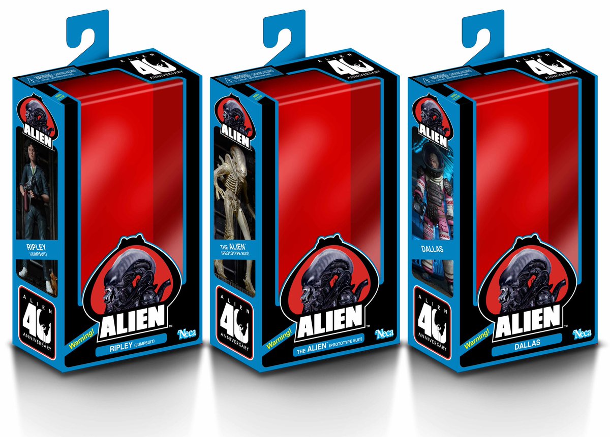 NECA_TOYS's tweet photo. The Alien 40th Anniversary collection is coming . 3 series of 3 figures each. Some amazing figure debuts! New accessories! Printed facial deco! Special packaging! Limited editions!!Let’s hear you scream! #facehuggerfriday https://t.co/7airzuCpcz