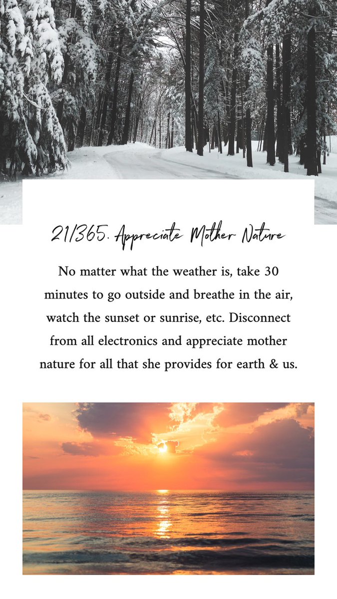 BABFoundation's tweet photo. 21/365. APPRECIATE MOTHER NATURE. No matter what the weather is, take 30 minutes to go outside and breathe in the air, watch the sunset or sunrise, etc. Disconnect from all electronics and appreciate mother nature for all that she provides. #kind365 #365daysofkindness https://t.co/bBSc8bksD7