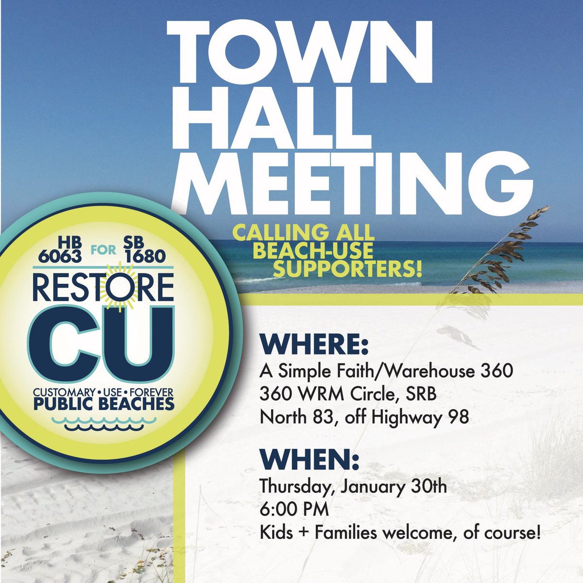 Hey Walton Co &amp; Friends -CU supporters come share your support and love for our #RestoreCU project that’s collaborating with many  #ForHB6063 inviting local officials and state officials! <a href="/SenatorGainer/">George Gainer</a> <a href="/evanjenne/">Evan Jenne</a> @loriberman <a href="/BeachesAll/">Florida Beaches for All</a> <a href="/Surfrider/">Surfrider Foundation</a> <a href="/SierraClub/">Sierra Club</a> <a href="/audubonsociety/">Audubon Society</a>