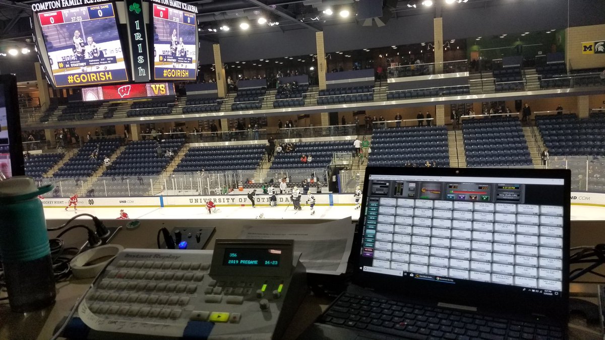 MattFlorian's tweet photo. DJing for #NDHockey vs #Wisconsin tonight, happily playing backup to our guest this weekend... the incomparable @PaulGCartier on the house organ!
#ProductionLife #LiveSportsProduction #ClickFX #GoIrish #BeatBadgers #NDFIM https://t.co/3ZIozuc6wr