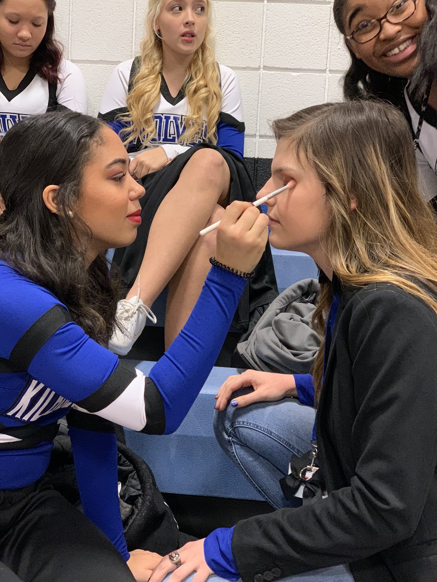 WKHSCheer's tweet photo. When one of your seniors has been asking to do coach’s makeup, you make the time for it! 💙💄#relationshipsfirst #coachsecond https://t.co/0Mx0oSOmUi