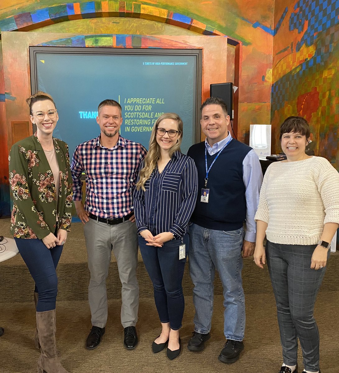 kittlent's tweet photo. Holy #highperformancegovernment Batman! Look at this slate of 100-watt #traegeraward winners all in one *amazing* room. @brent4cities @cassiejoaz #munimegan Kari—and an impromptu snowball fight here in @scottsdaleazgov! Love working with #localgov that “gets it” @Cartegraph https://t.co/5h5Ed8btnI