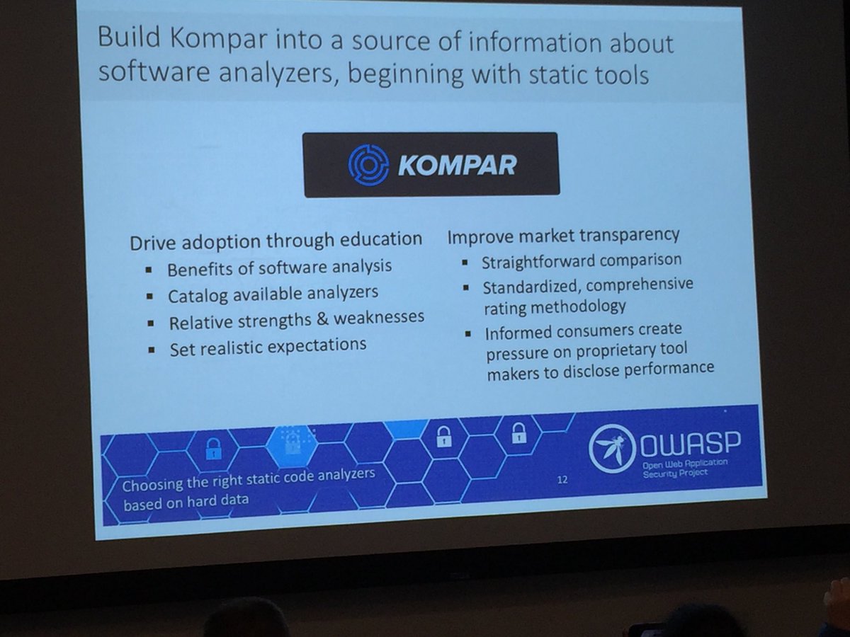 Trying to select the right static #appsec tool for your code? Chris Horn gave a talk at <a href="/AppSecCali/">OWASP AppSec California</a> on R&amp;D that <a href="/secdec/">SecDec</a> is doing on objective methods for comparing #SAST tools. <a href="/chornsec/">Chris Horn</a>