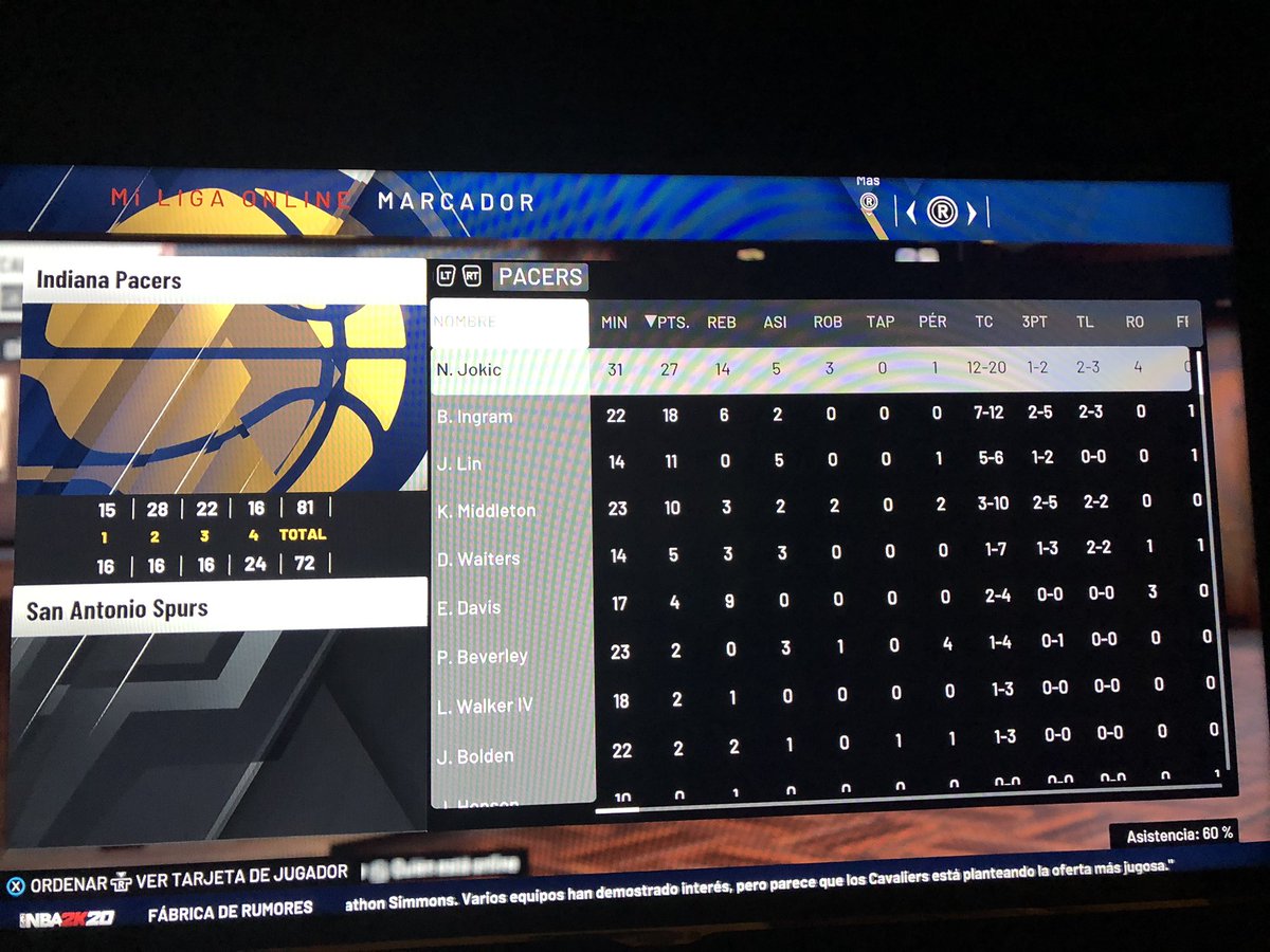 CpnPacers's tweet photo. Buen debut del equipo en pretemporada... Ingram parece que da un paso al frente y Nikola mantiene su excelso nivel, candidato a MVP. @LigaPhoenix2k @NBA2K https://t.co/SinfnUxtTa