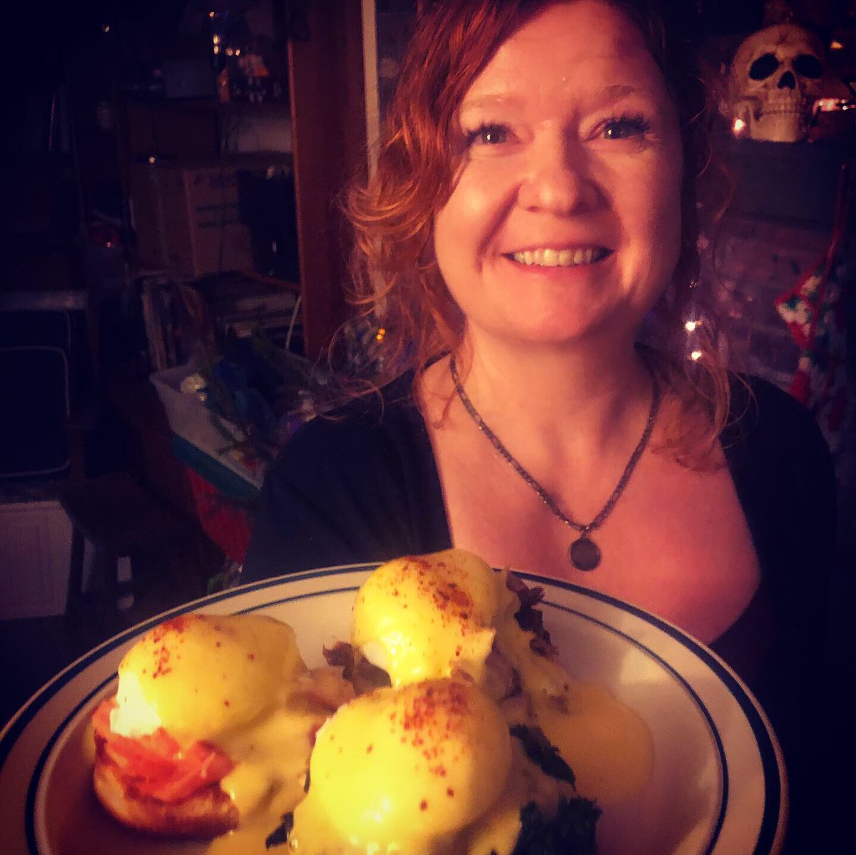 RexAunt's tweet photo. Eggs Benny 3 ways from @unclebrontosaurus #cookingstream last night: pulled pork, braised kale, cured salmon. The kale actually stole the show!!
.
.
.
#vikingsoulfood #twitch #breakfastfordinner #goneviking #unclebrontosaurus #auntrex https://t.co/egvlF3jIG7