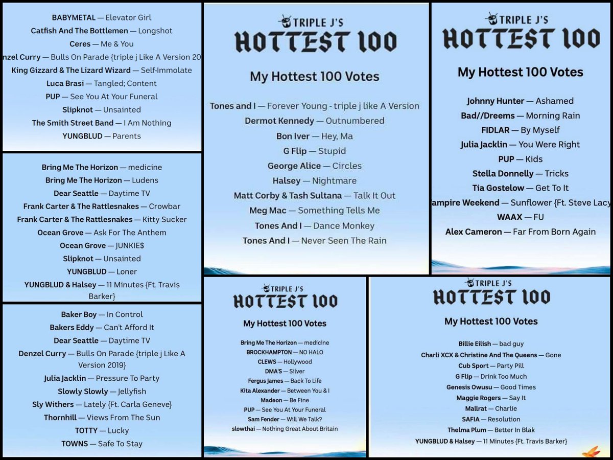 VolumeAus's tweet photo. Here are our teams votes for @triplej #hottest100 https://t.co/dDRAbIblWO
