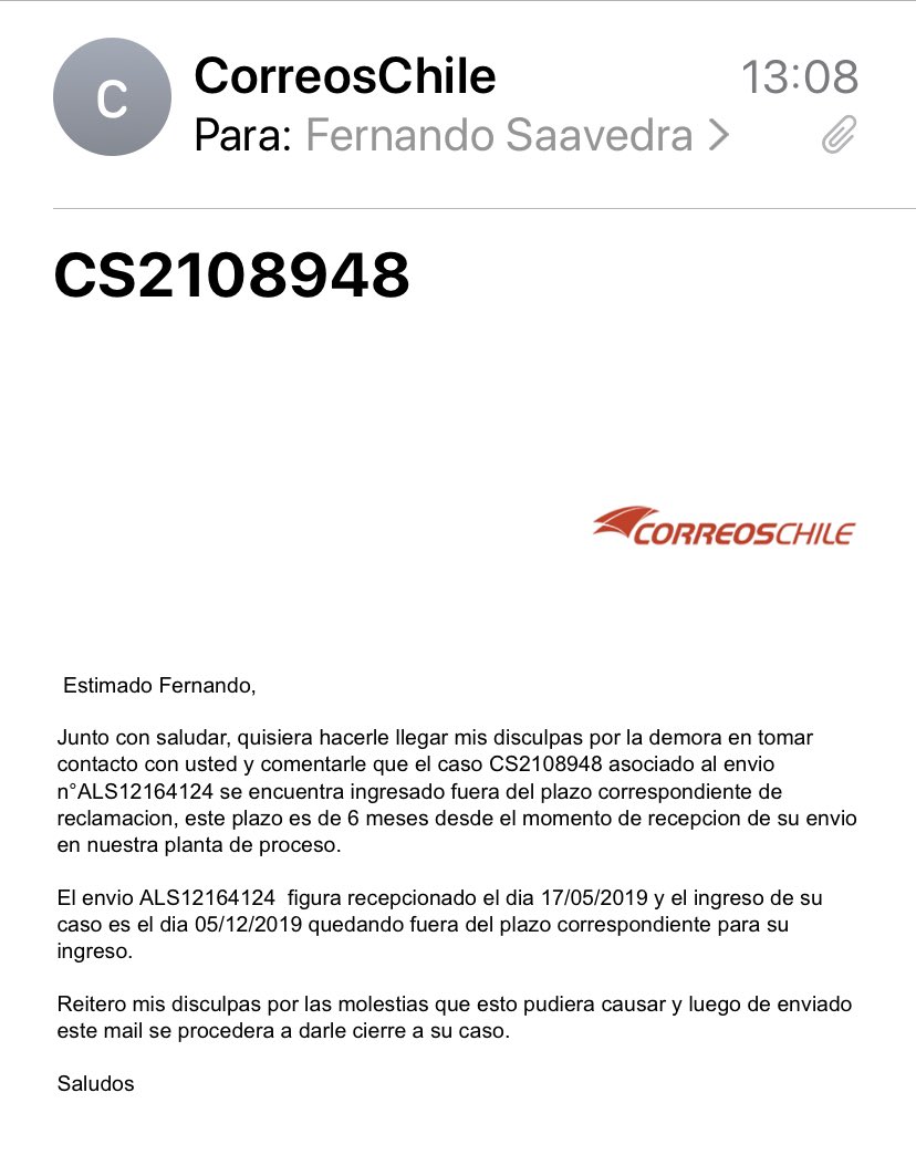 fsaavedrad's tweet photo. #pésimo @correoschile.  Una compra realizada en @AliExpress_EN llegó a chile en Mayo y esta en sus bodegas. En agosto comencé a preguntar.  Nadie contestó. Logre ingresar reclamo el 05/12,  ayer 24/01 me contestan que el reclamo está “fuera de plazo para su ingreso” #Plop https://t.co/Rp6wZCKM3c