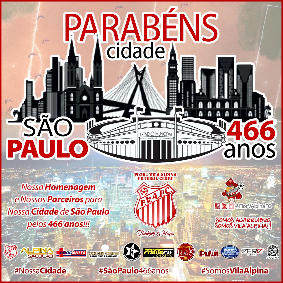 FlorVAlpinaFC's tweet photo. Nossa Homenagem FVAFC e Parceiros para Nossa Cidade de São Paulo pelos 466 anos!!! 🎂
Curta e siga @FlorVAlpinaFC 🇮🇩

#FlorVilaAlpinaFC #FVAFC #SomosFVAFCAlvirrubro #SomosVilaAlpina #FutebolVárzea #FuteboleAmizade #PaznoFutebol #RacismoNãoFutebolSim #SP466anos #ParabénsCidadeSP https://t.co/1BYB2eWOiG