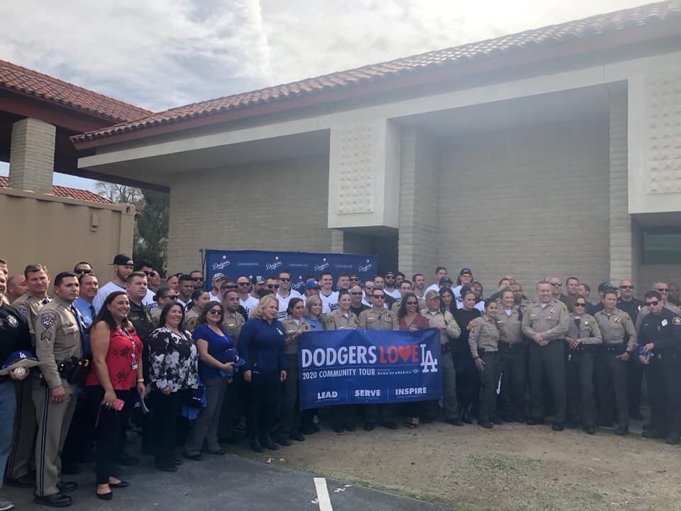 SCVSHERIFF's tweet photo. Keep Calm We Love #Baseball! Thanks @Dodgers for stopping by #SantaClarita Sheriff’s Station today and hanging out with first responders for the #DodgersLoveLA 2020 Community Tour ⚾️💙🚔 https://t.co/32kCgFUVAt