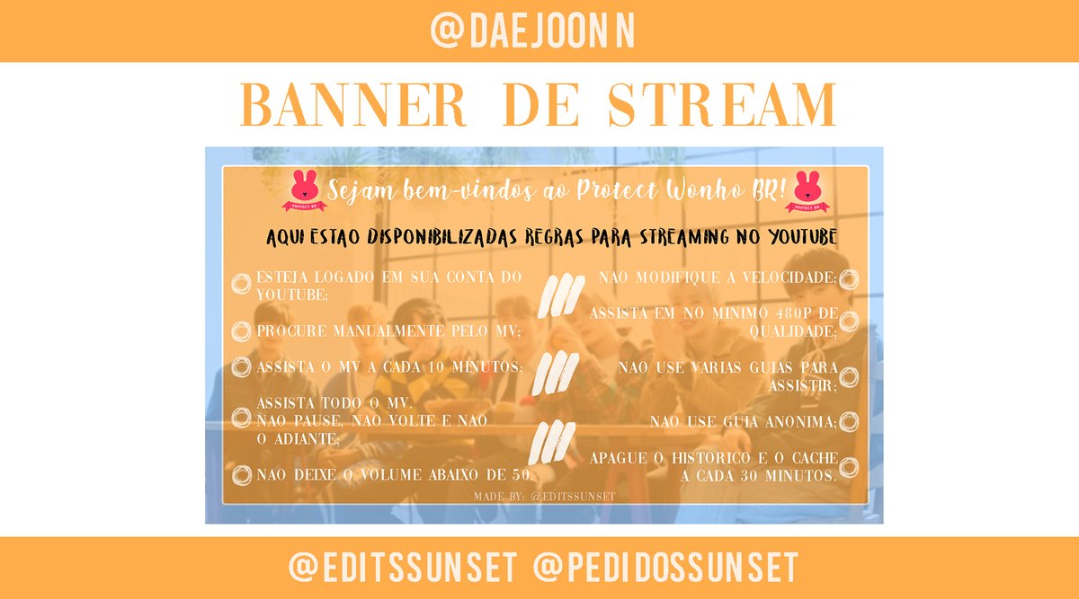 EditsSunset's tweet photo. PEDIDO DE BANNER PARA STREAM (Protect Wonho BR)

requested by: @ProtectWonhoBR 
made with: Photoshop CS6;
made by: @daejoonn 💫

fav se gostou | fav if you like it ;
seja honesto por favor | be honest please ;
pedidos no @PedidosSunset | orders on @PedidosSunset https://t.co/7vvC3HAC0U