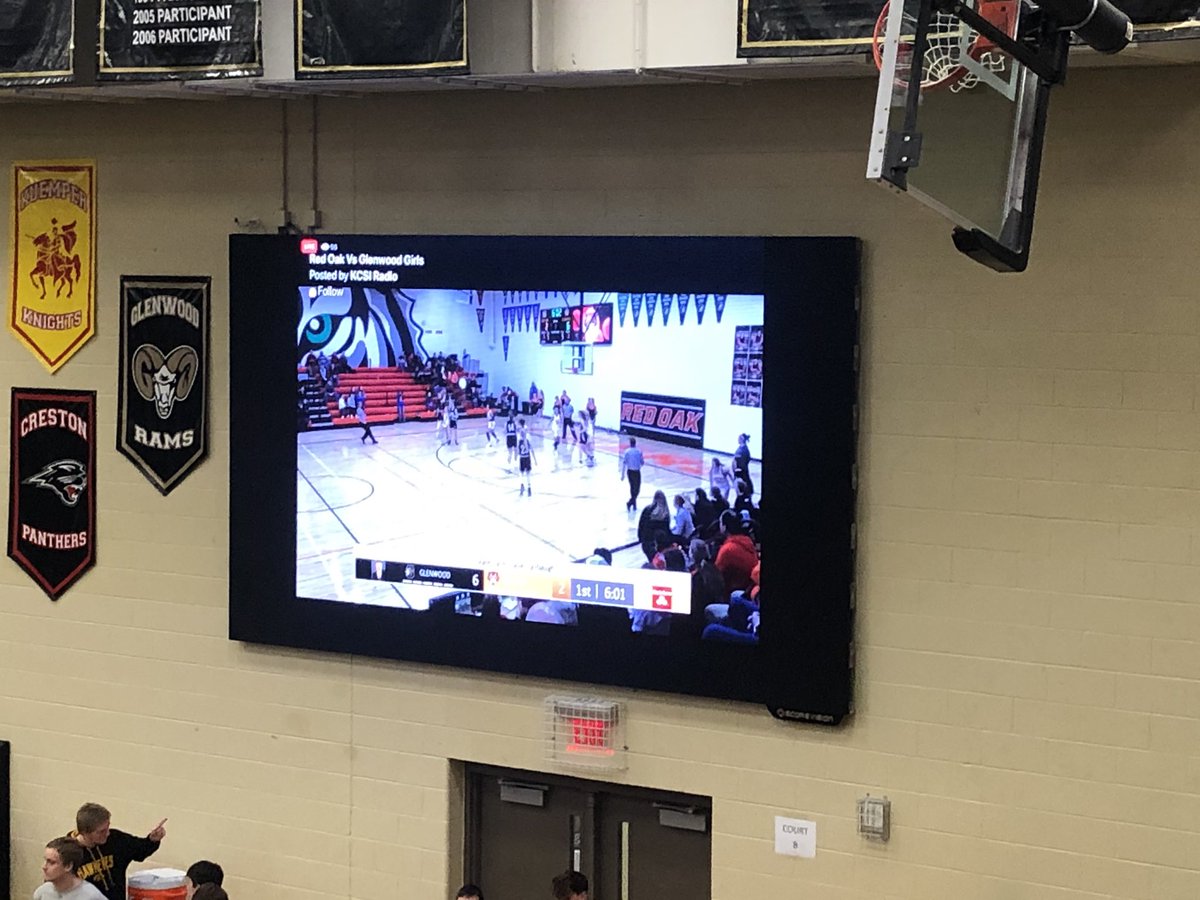GlenwoodRams's tweet photo. Thanks to KCSI for the live basketball feed! We are hosting JV wrestling and watching basketball on the @GetScoreVision videoboards! https://t.co/3GoUViUytn