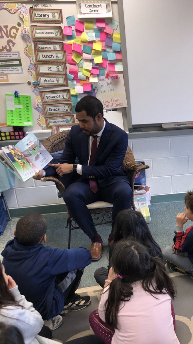 We are... Penn State! <a href="/Evan_Royster/">Evan Royster</a> came to visit us and read a Nittany Lion book. Evan taught us that it’s important to practice in order to achieve goals and cheer on others and celebrate others’ successes! <a href="/colinpowelles/">Colin Powell ES FCPS</a> #PSU