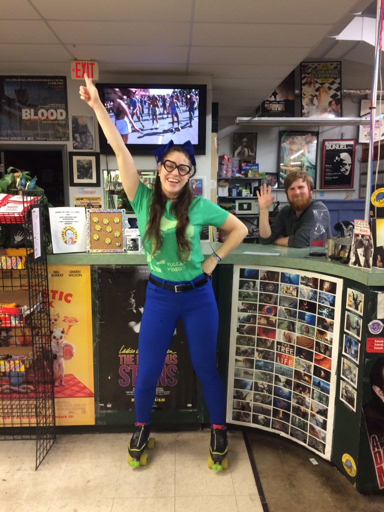 VulcanVideoATX's tweet photo. Friday night dance party, Austin Texas! 🥳 Your friendly neighborhood roller video clerk, Janet, and Mr. Manager Chris are working tonight so roll through and say hey! 🖖 #vulcanvideo #videostore #keepaustinlocal https://t.co/TXqvzFpNEy