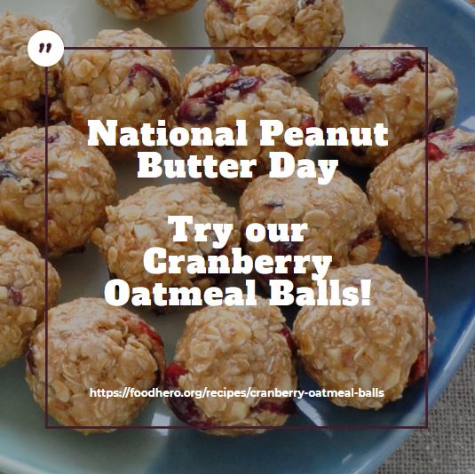 BeAFoodHero's tweet photo. It doesn't have to be #NationalPeanutButterDay for us to make these Cranberry Oatmeal Balls, but it's a good excuse. They're so delicious and easy, they're a perfect snack or treat. @OregonStateExt #oatballs #oatmealballs #peanutbutter https://t.co/iCWtGnUdHd https://t.co/qKVVoJVjRY