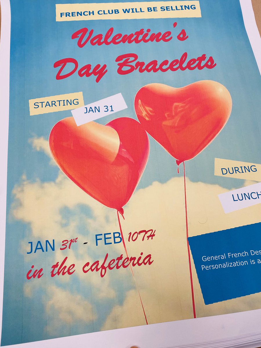 profMGeorges's tweet photo. French club is bringing Amour et Amitié bracelets back. YUP!  Order yours starting January 31st !!! $2 for general design and $3 with personalized message. 
#frenchclub #eastleydenfc #leydenpride #ValentinesDay https://t.co/ropx3LUbvL