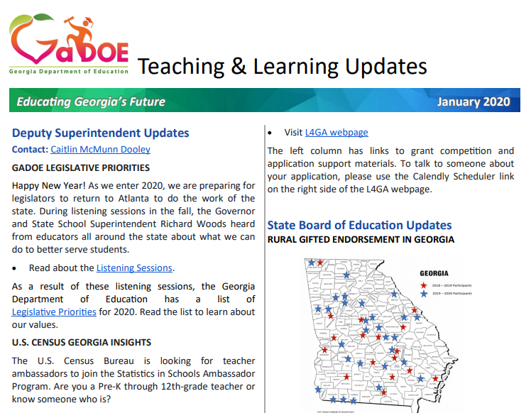 Read the January 2020 #GaDOE Teaching and Learning Newsletter:

bit.ly/GaDOE-TL-Jan-2…

<a href="/georgiadeptofed/">Georgia Department of Education</a>
<a href="/GaDOEELA/">GaDOEELA</a>
<a href="/GaDOECollegeRdy/">GaDOE_CollegeReady</a>
<a href="/CS4GA/">CS4GA</a>
<a href="/GPBEducation/">GPB Education</a>
<a href="/galileolibrary/">GALILEO Georgia</a>
<a href="/GeorgiaCTAE/">Georgia CTAE</a>
<a href="/GaDOEMath/">GaDOEMath</a>
<a href="/GaDOE_SS/">GaDOE_SocialStudies</a>
<a href="/gadoeworldlang/">gadoeworldlanguages</a>
<a href="/gavirtual/">GA Virtual Learning</a> 
<a href="/GaDOENutrition/">Georgia School Nutrition Program</a>
<a href="/GeorgiaCTAE/">Georgia CTAE</a>