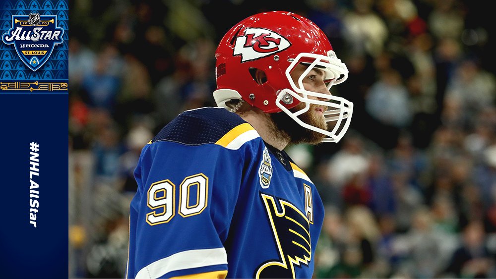 NHLPR's tweet photo. Ryan O'Reilly sure knows how to play to the St. Louis crowd. #NHLAllStar 🏒🏈 https://t.co/4XS5EV88T5