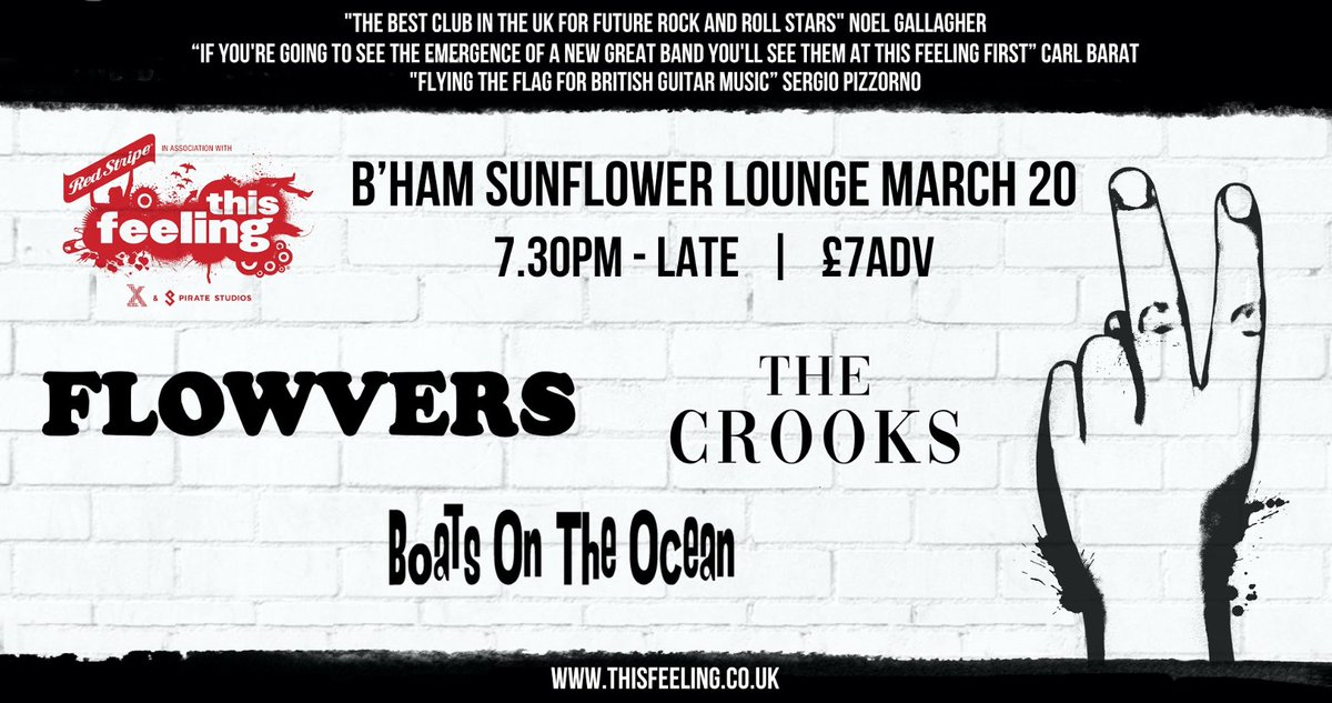 #JustAnnounced <a href="/BoatsOnTheBand/">BoatsOnTheOcean</a> join <a href="/FLOWVERSS/">FLOWVERS</a> <a href="/TheCrooksUK/">The Crooks</a> B’ham <a href="/Sunflowerlounge/">The Sunflower Lounge</a> March 20

Tix: thisfeeling.co.uk