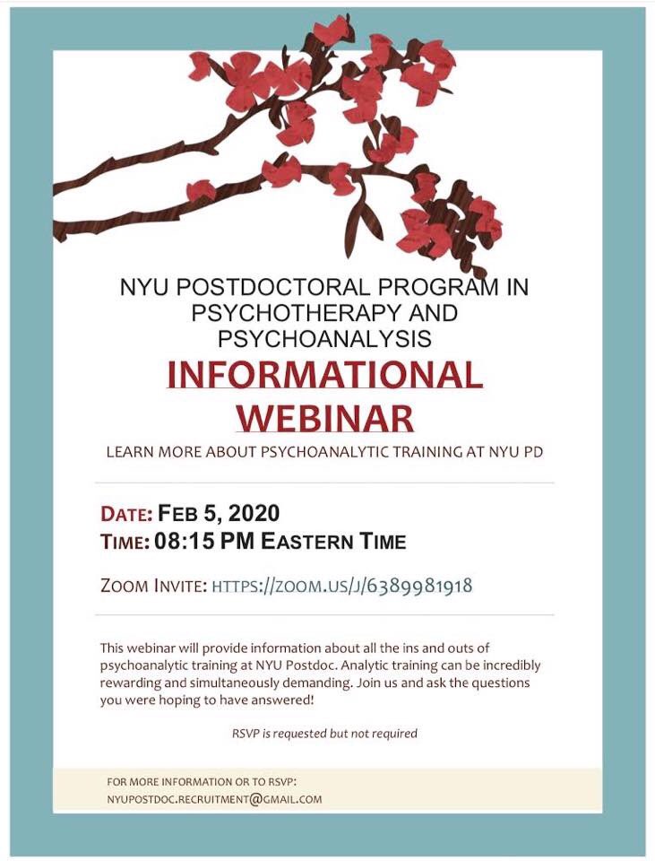 NYUPostdoc's tweet photo. We’ll be hosting a webinar on Feb. 5th for anyone interested in learning more about our #psychoanalytic training program https://t.co/TPODMTMoib
