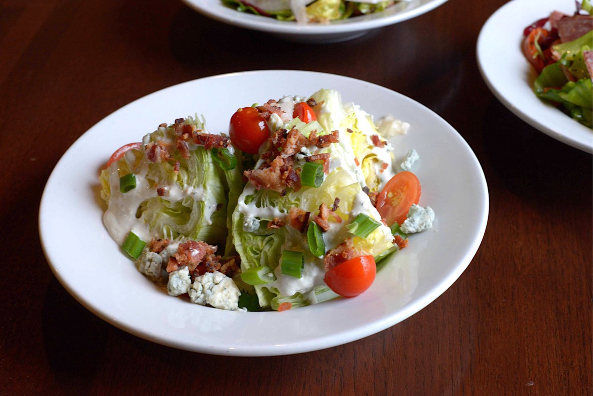 Be sure to keep a healthy veggie-to-pizza ratio. With salads like our new Wedge made with iceberg lettuce, bacon, cherry tomatoes, green onions, blue cheese dressing &amp; crumbles, we try to make it easy! 😉